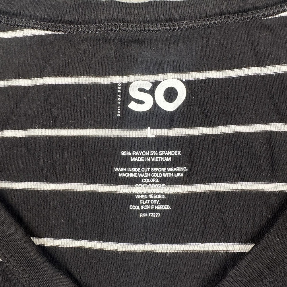SO Goods For Life Black White Stripes Women's Large V-Neck Short Sleeve T-shirt - Picture 2 of 9
